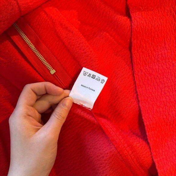 SANDRO Paris Red A-Line Mini Skirt w/ Black Velvet Waistband (Textured Fabric) - Picture 6 of 6